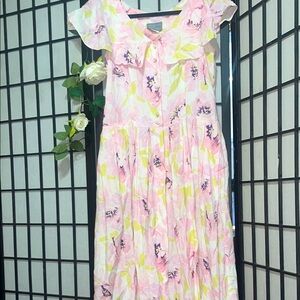 Vintage Floral Pink and Purple Midi Dress